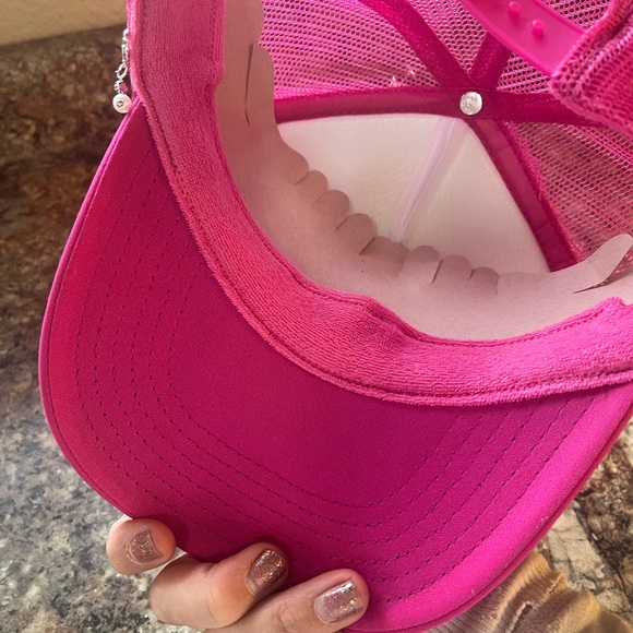 OTTO Hot Pink Trucker Hat w/ Pearl & Rhinestone Trim - Picture 6 of 7